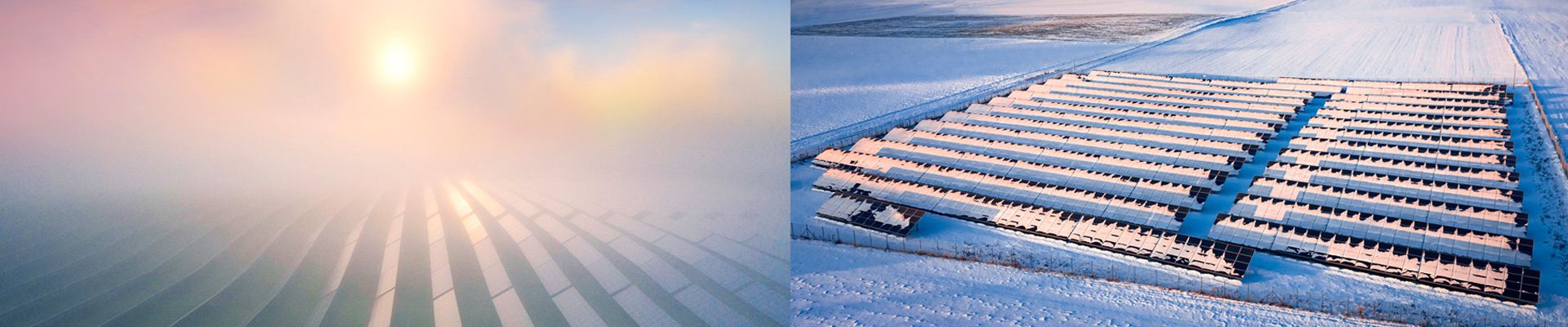 solar park in fog and with snow